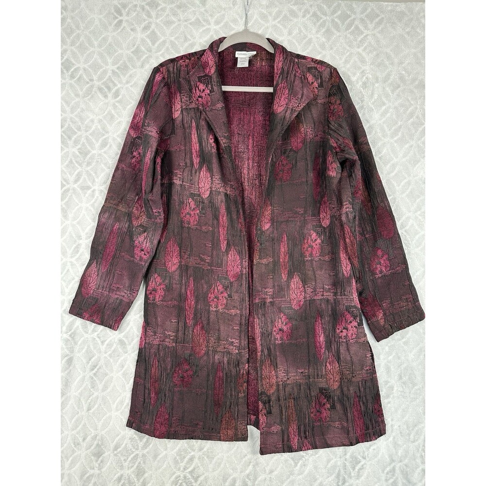 Coldwater Creek Duster Women Small Burgundy Oversized Open Jacket Textured Artsy